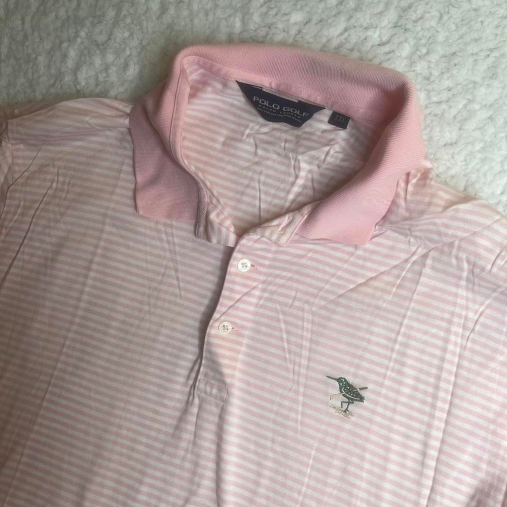 Vintage polo golf THE CREEK CLUB men's pink striped short sleeve polo‎